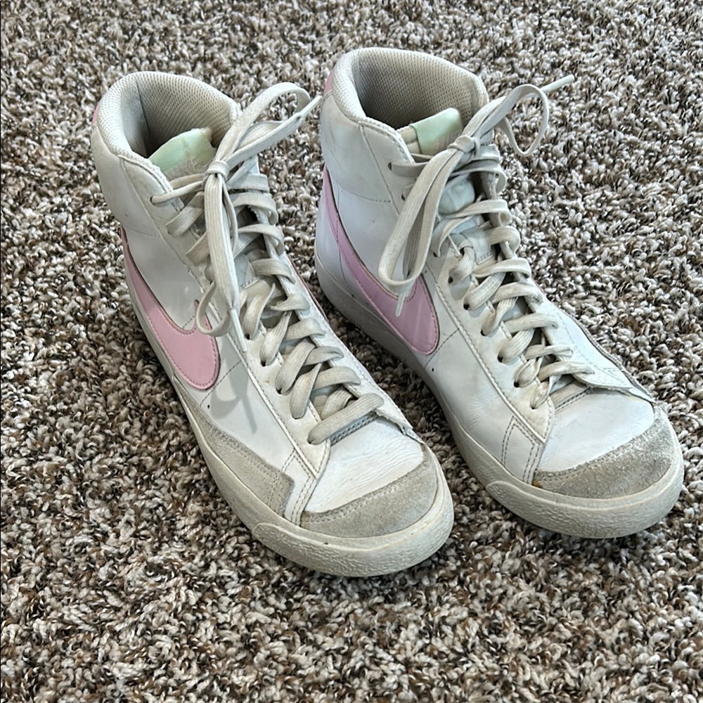 Women's Nike Blazer High-Top Sneakers in White and Pink